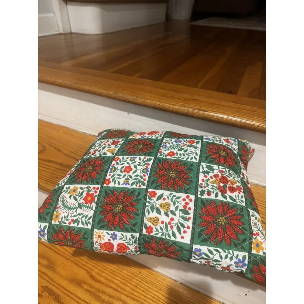 Vintage Cranston‎ Print Works Christmas Poinsettia Floral Patchwork Pillow 16x13